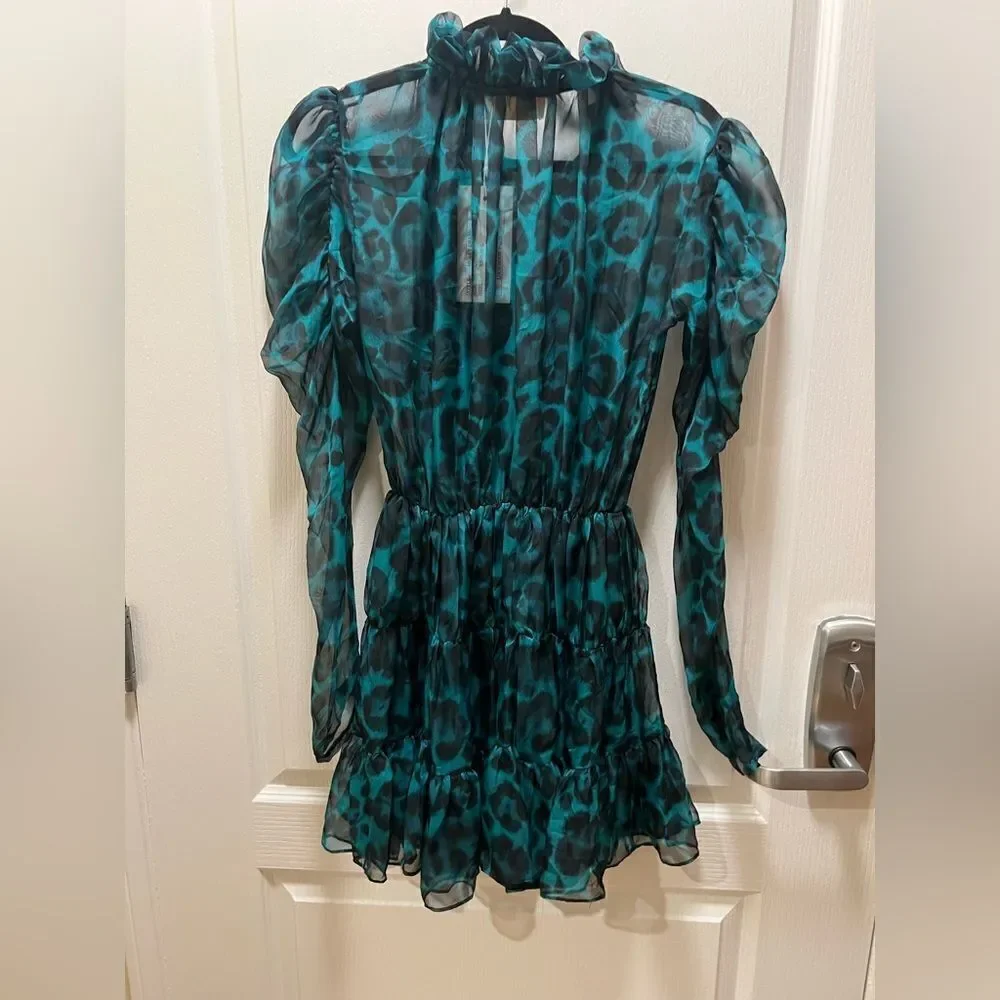 Gigii's MOLLY Draped mini chiffon Mini dress size S Green & Black tiger Print - Picture 7 of 7